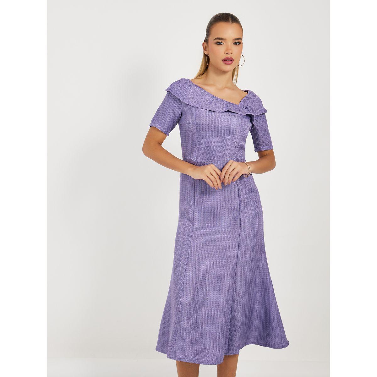 Styli Limited Asymmetric Neck Tweed A-Line Midi Dress-women-clothing-dresses-image-6