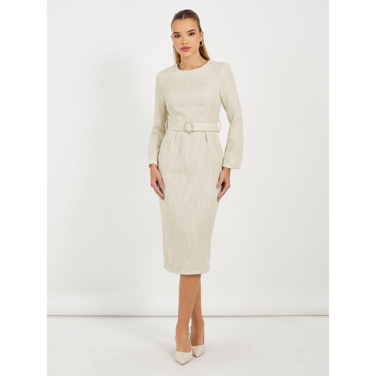 فستان ميدي تويد بحزام خصر ورداء قابل للفصل-women-clothing-dresses-image-5