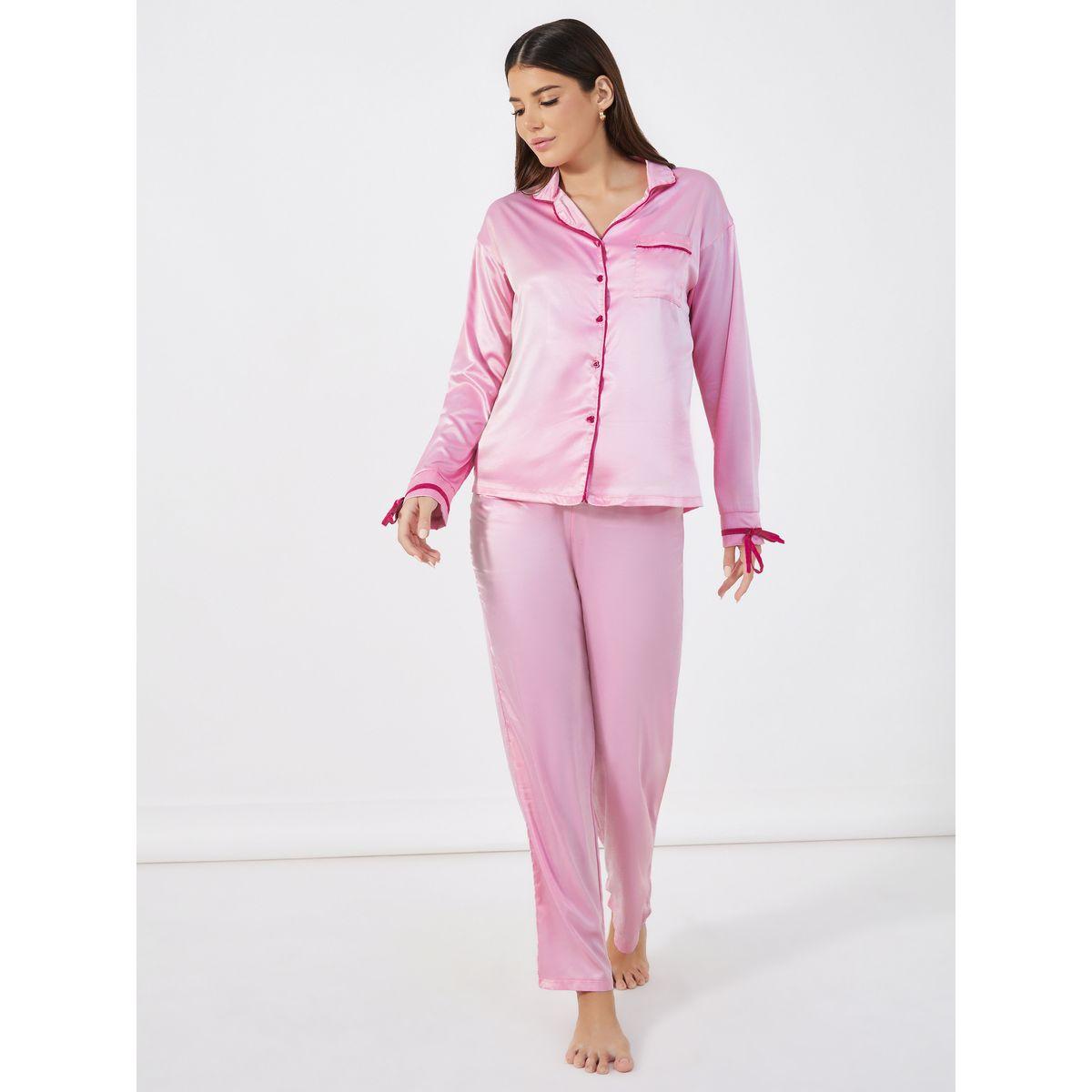 Styli Unwind Solid Contrast Edge Shirt & Pants Pyjama Set-women-clothing-nightwear-pyjamas-longsets-image-1
