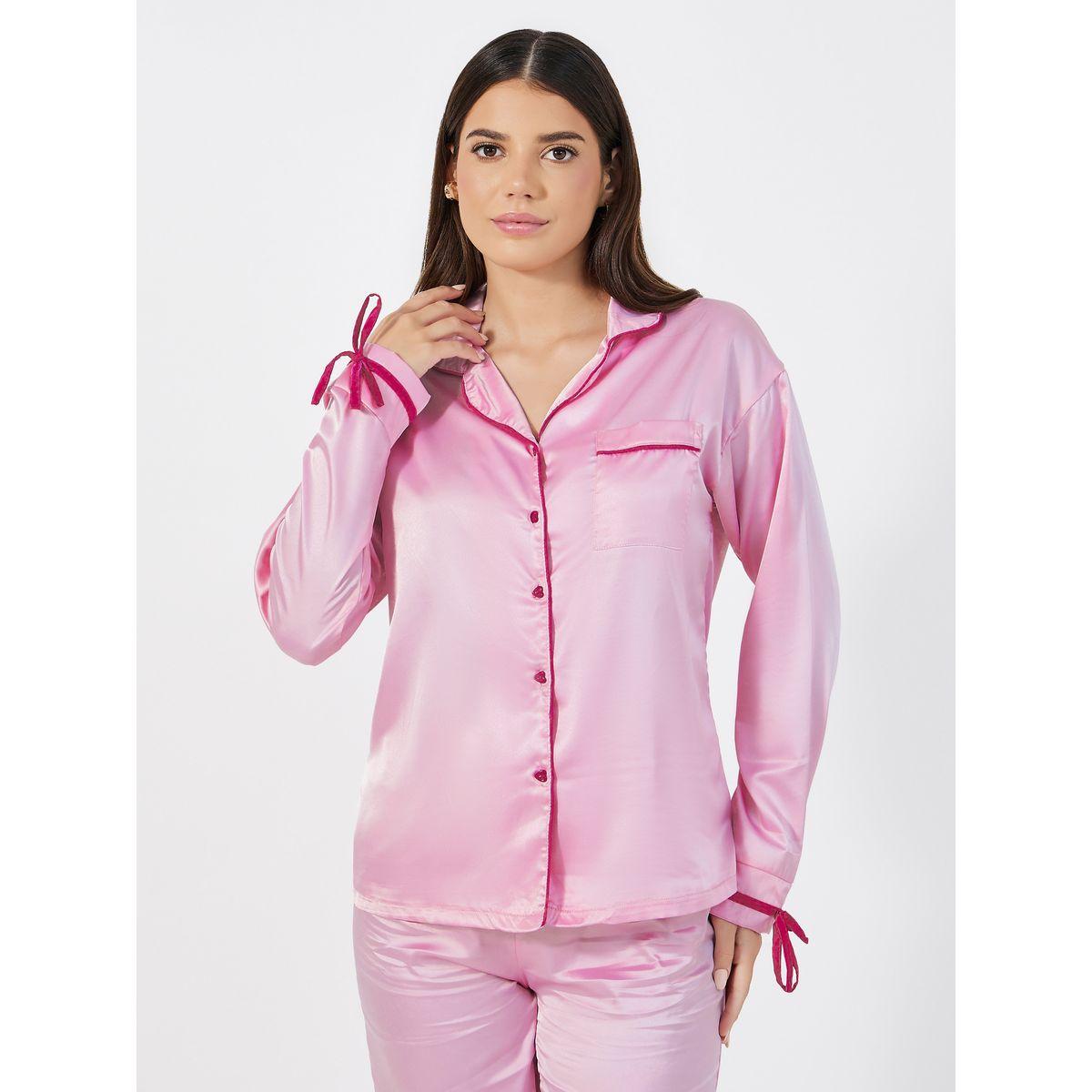 Styli Unwind Solid Contrast Edge Shirt & Pants Pyjama Set-women-clothing-nightwear-pyjamas-longsets-image-2