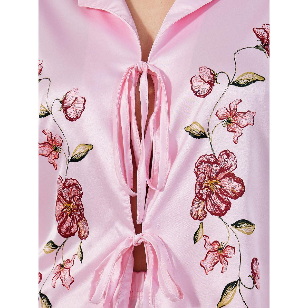 طقم من بنطال بيجاما وبلوزة بطبعة زهور مع أربطة-women-clothing-nightwear-pyjamas-longsets-image-3
