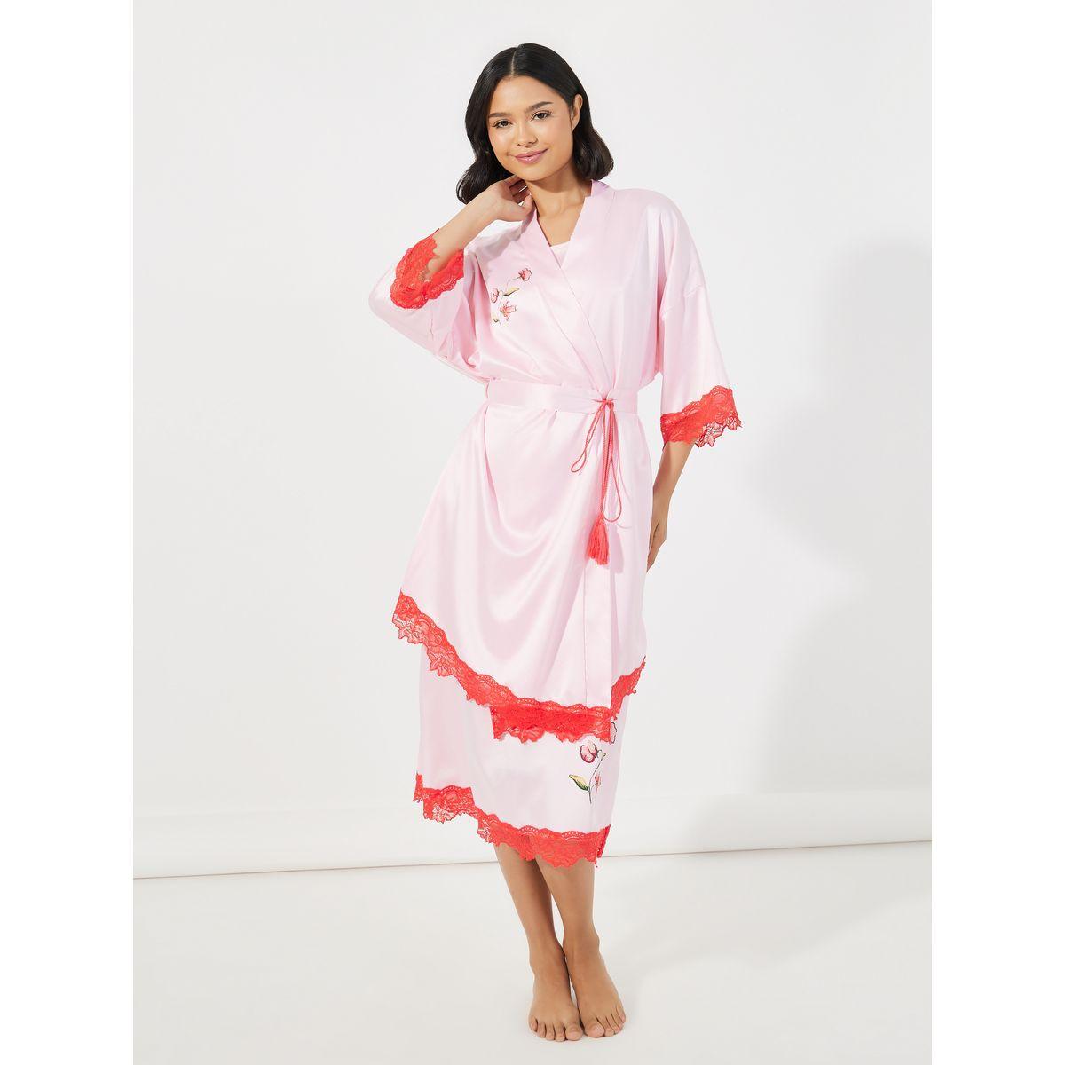 روب بطبعة زهور بليسمنت وتفاصيل دانتيل-women-clothing-nightwear-robes-image-1