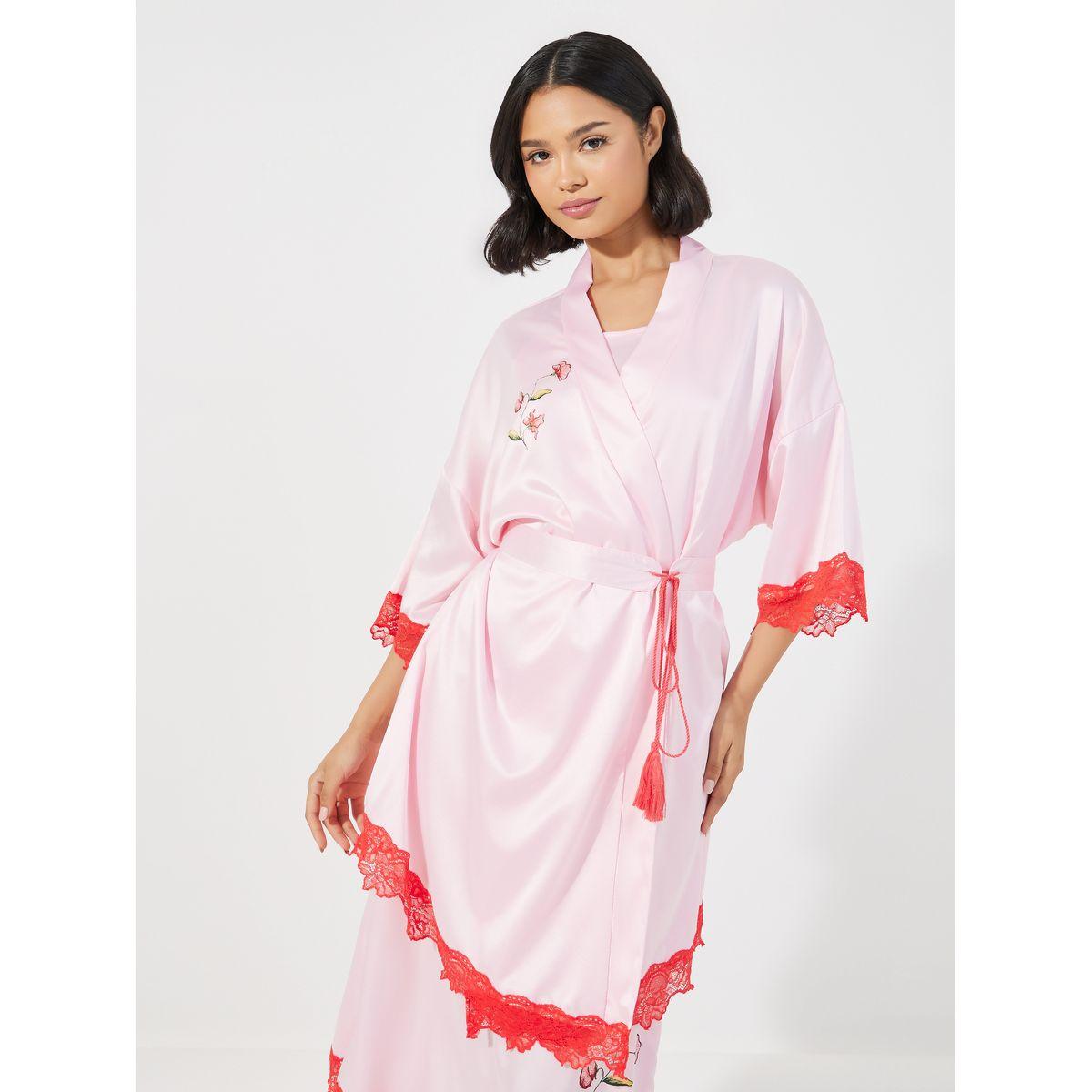 روب بطبعة زهور بليسمنت وتفاصيل دانتيل-women-clothing-nightwear-robes-image-2