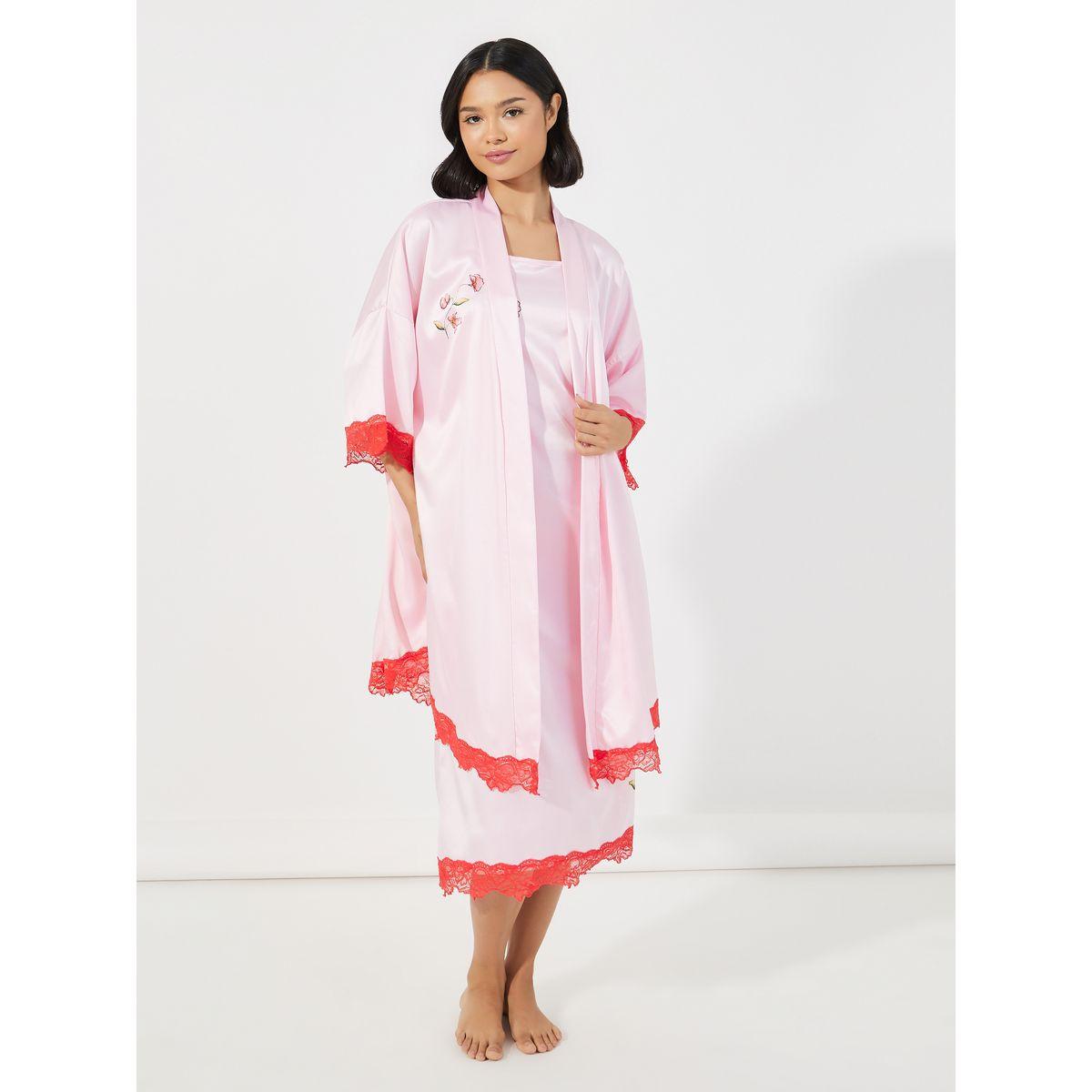 روب بطبعة زهور بليسمنت وتفاصيل دانتيل-women-clothing-nightwear-robes-image-3
