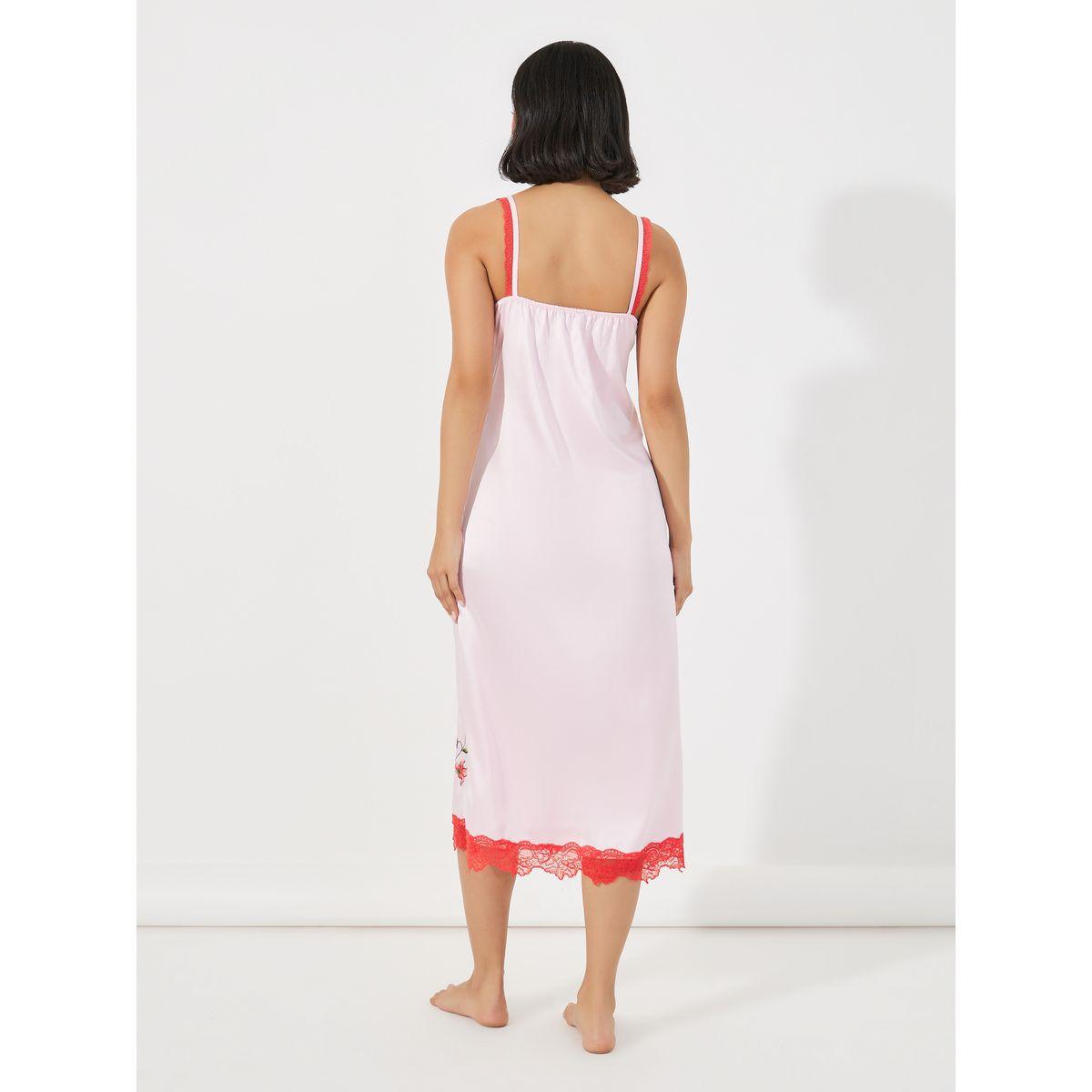 قميص نوم بطبعة زهور بليسمنت وتفاصيل دانتيل-women-clothing-nightwear-nighties-image-4