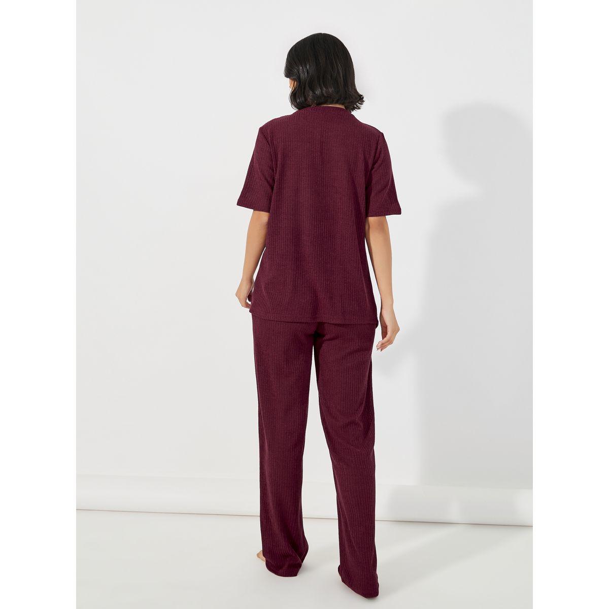 مجموعة من بنطال بأرجل واسعة وبلوزة مضلعة-women-clothing-coordsets-image-4