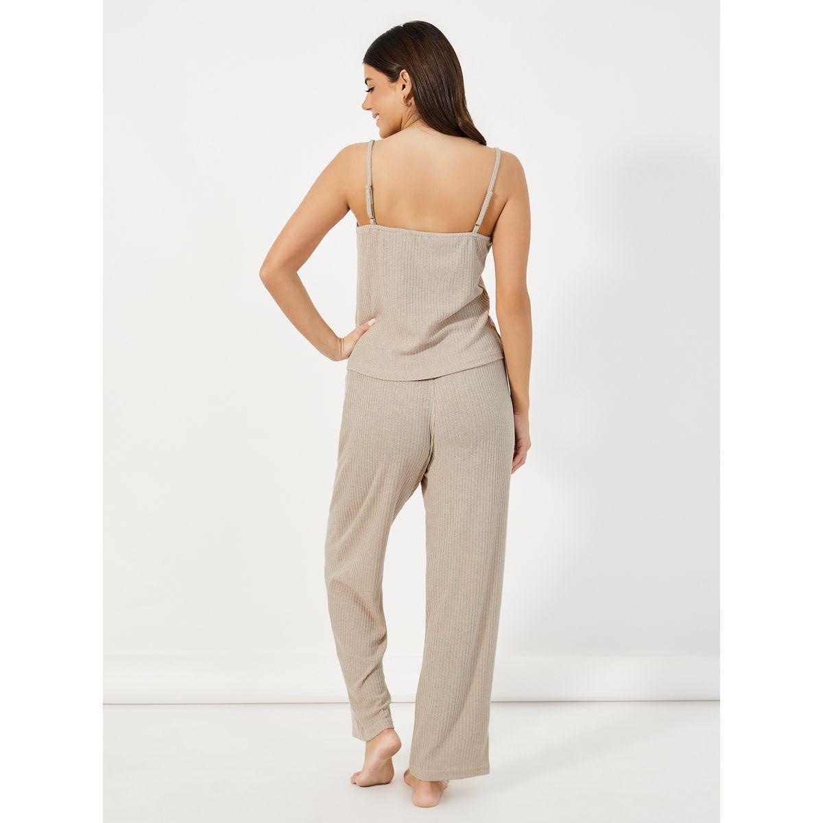 Styli Unwind Pack of 3 - Brushed Ribbed Strappy Cami Top, Pants & Robe-women-clothing-coordsets-image-5