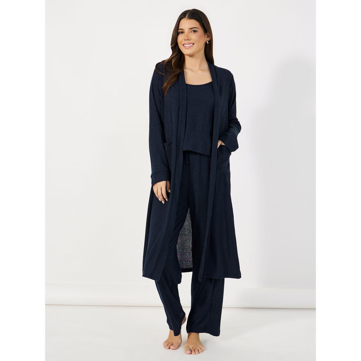 Styli Unwind Pack of 3 - Brushed Ribbed Strappy Cami Top, Pants & Robe-women-clothing-coordsets-image-1
