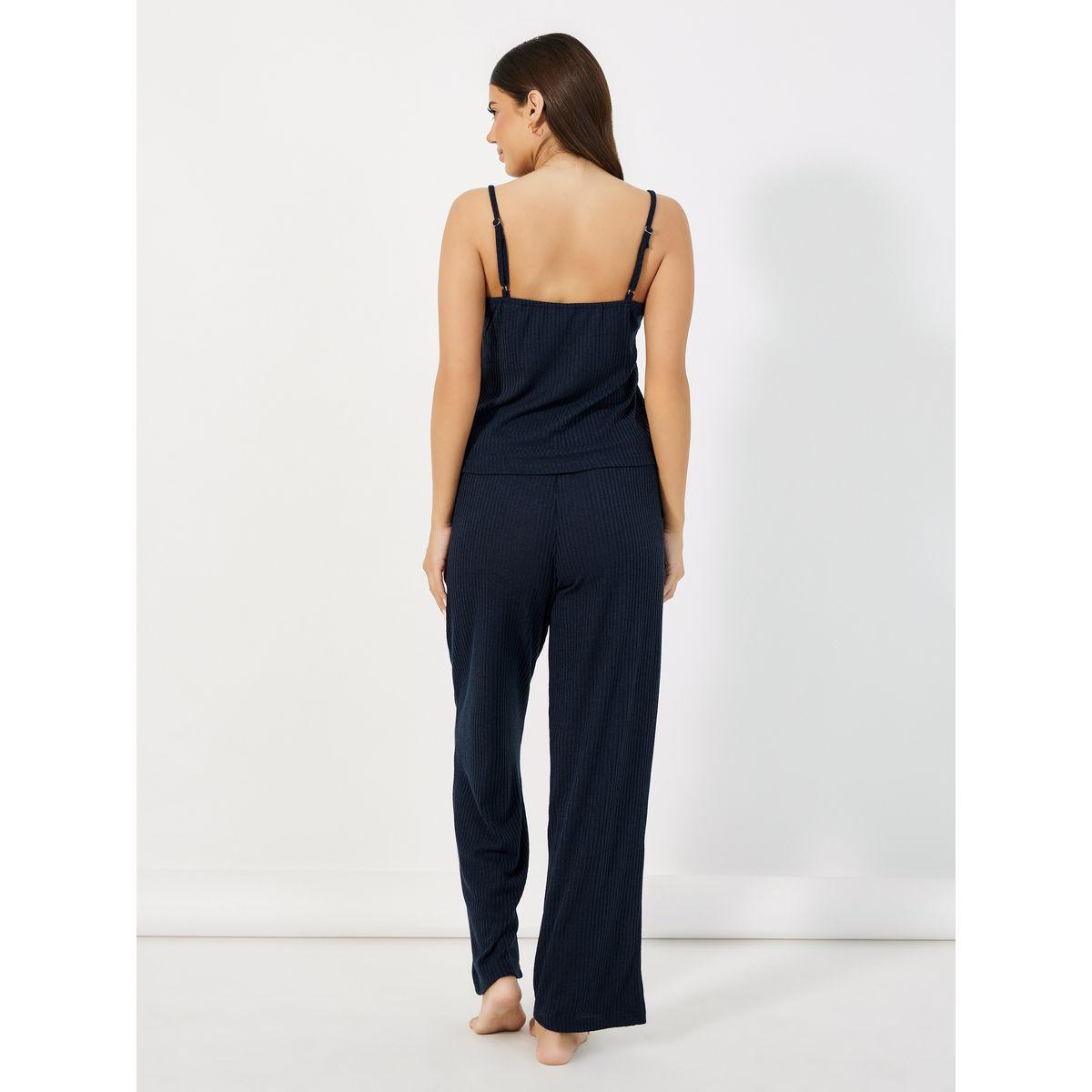 Styli Unwind Pack of 3 - Brushed Ribbed Strappy Cami Top, Pants & Robe-women-clothing-coordsets-image-5