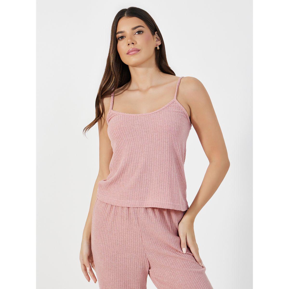 Styli Unwind Pack of 3 - Brushed Ribbed Strappy Cami Top, Pants & Robe-women-clothing-coordsets-image-3