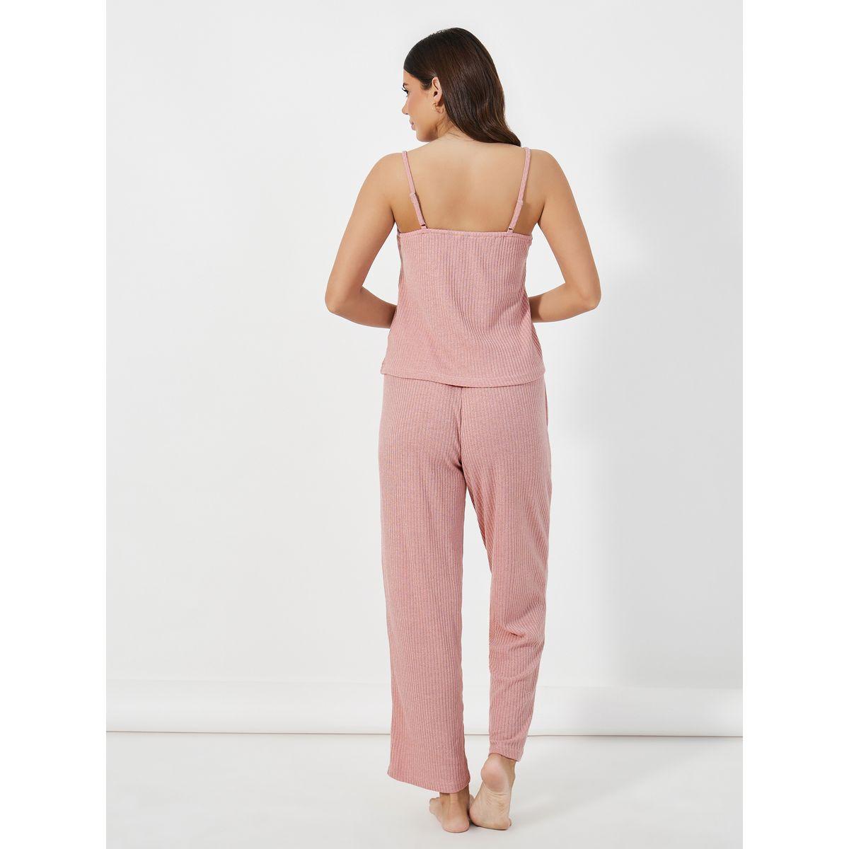 Styli Unwind Pack of 3 - Brushed Ribbed Strappy Cami Top, Pants & Robe-women-clothing-coordsets-image-5