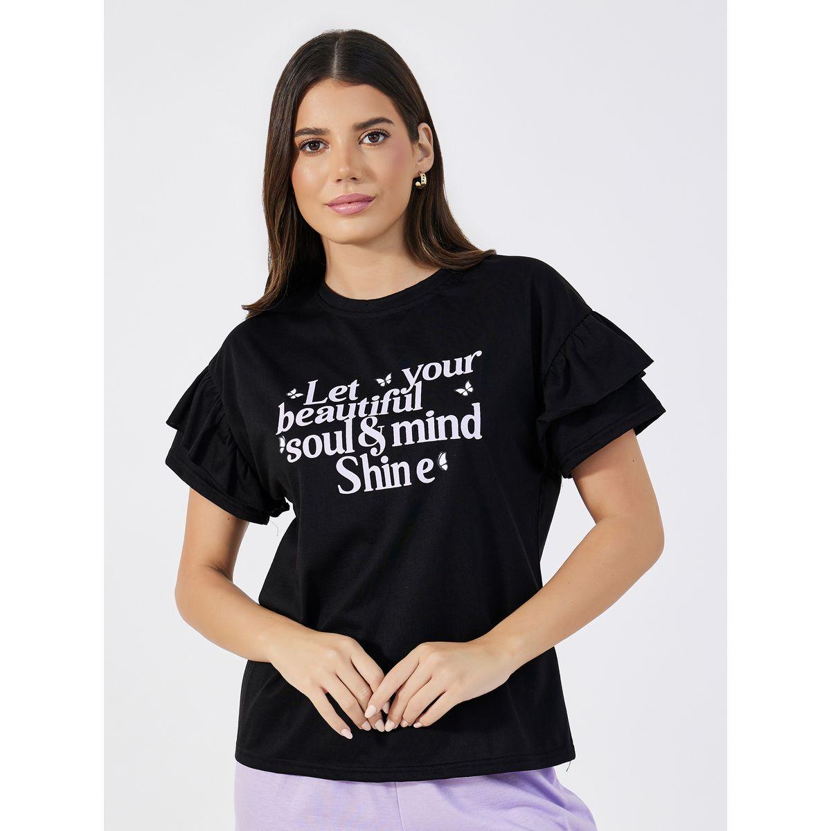 Styli Unwind Slogan Print Ruffle Sleeves T-Shirt & Pants Pyjama Set-women-clothing-nightwear-pyjamas-longsets-image-2