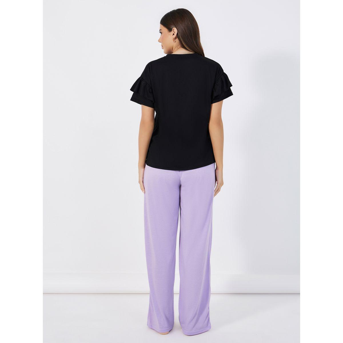 Styli Unwind Slogan Print Ruffle Sleeves T-Shirt & Pants Pyjama Set-women-clothing-nightwear-pyjamas-longsets-image-4