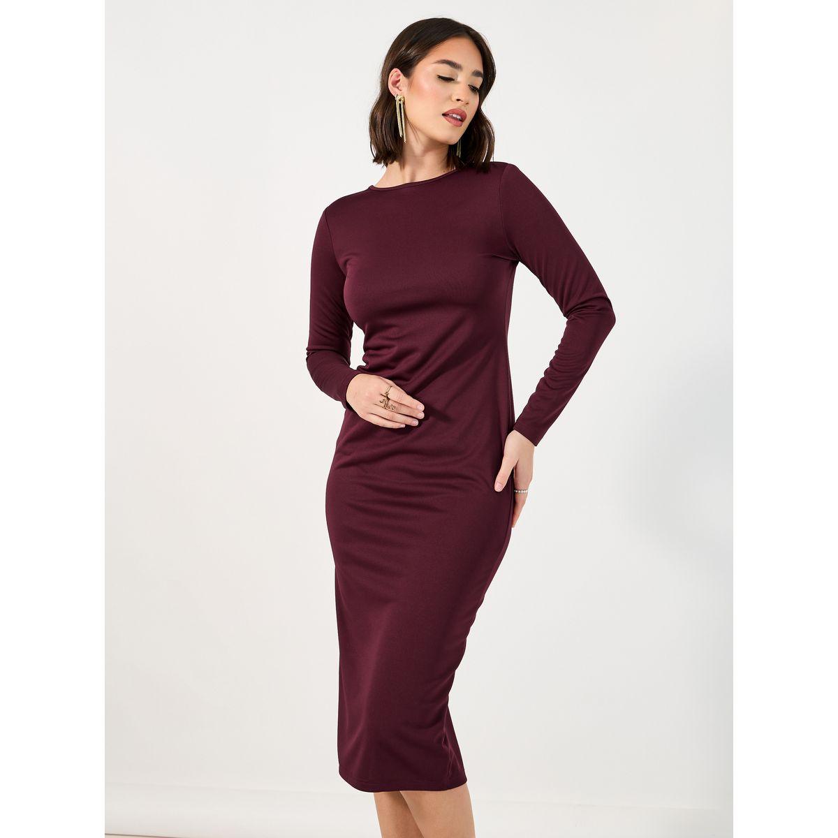 Styli Exposed Back Zipper Detail Bodycon Midi Dress-women-clothing-dresses-image-2