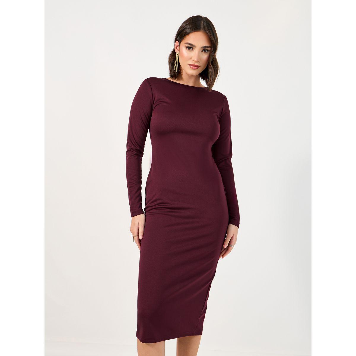 Styli Exposed Back Zipper Detail Bodycon Midi Dress-women-clothing-dresses-image-5
