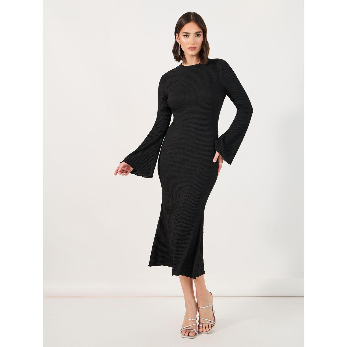 Styli Textured Knit Bell Sleeves Bodycon Midi Dress-women-clothing-dresses-image-1