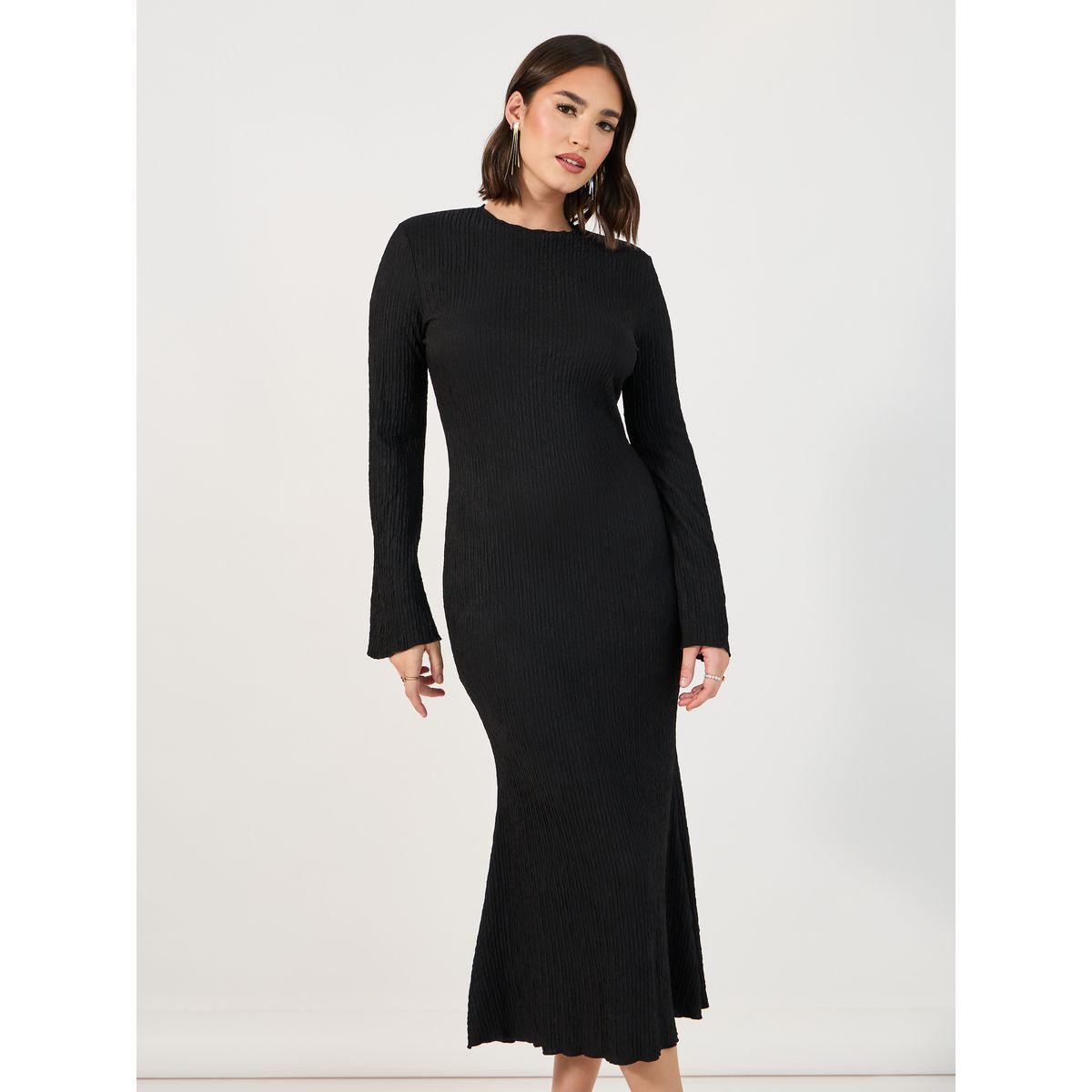 Styli Textured Knit Bell Sleeves Bodycon Midi Dress-women-clothing-dresses-image-2