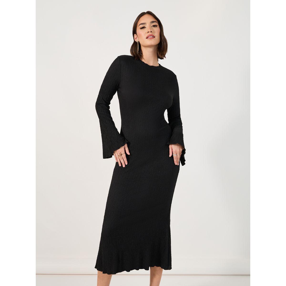 Styli Textured Knit Bell Sleeves Bodycon Midi Dress-women-clothing-dresses-image-5