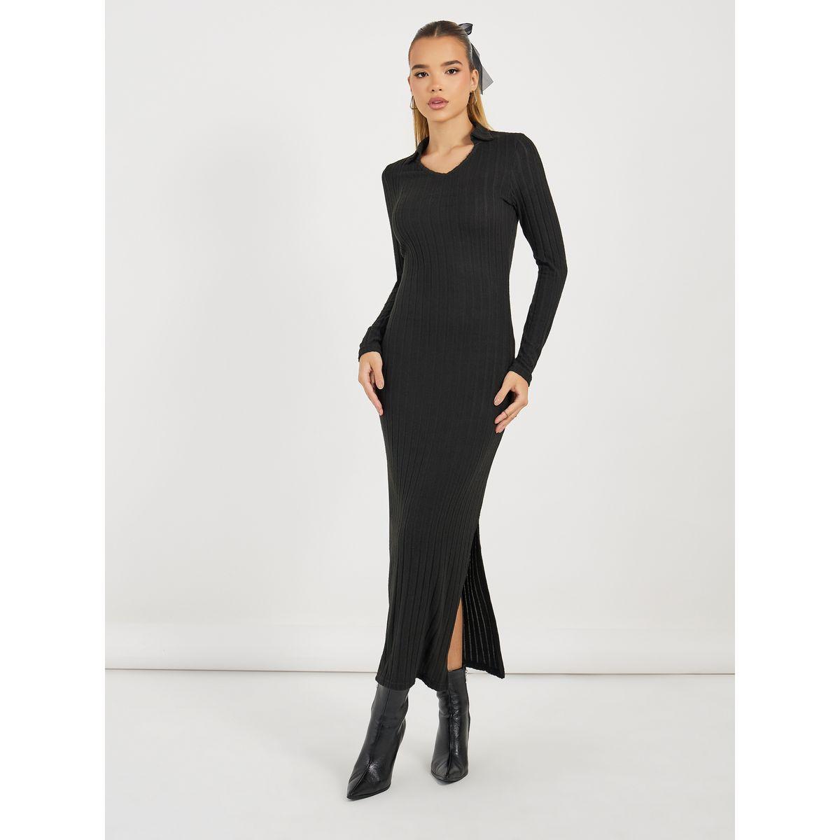 فستان طويل ضيق مع شق جانبي-women-clothing-dresses-image-1