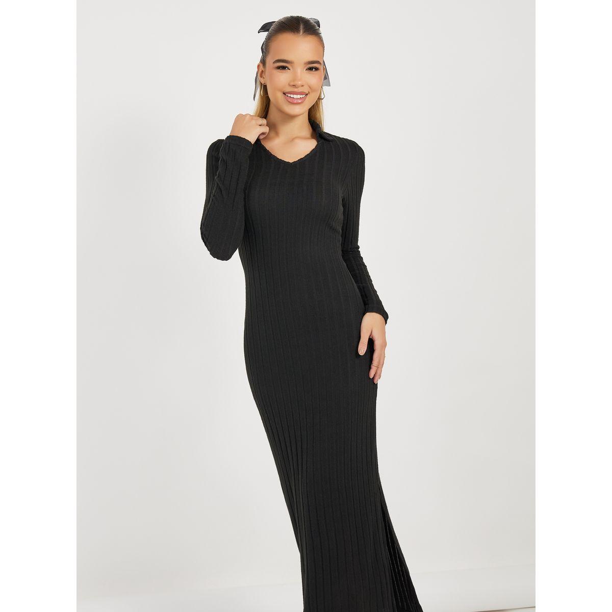 فستان طويل ضيق مع شق جانبي-women-clothing-dresses-image-2