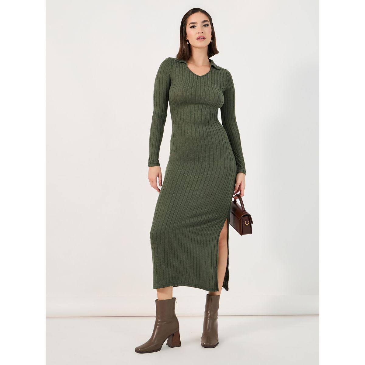 فستان طويل ضيق بشق جانبي-women-clothing-dresses-image-1