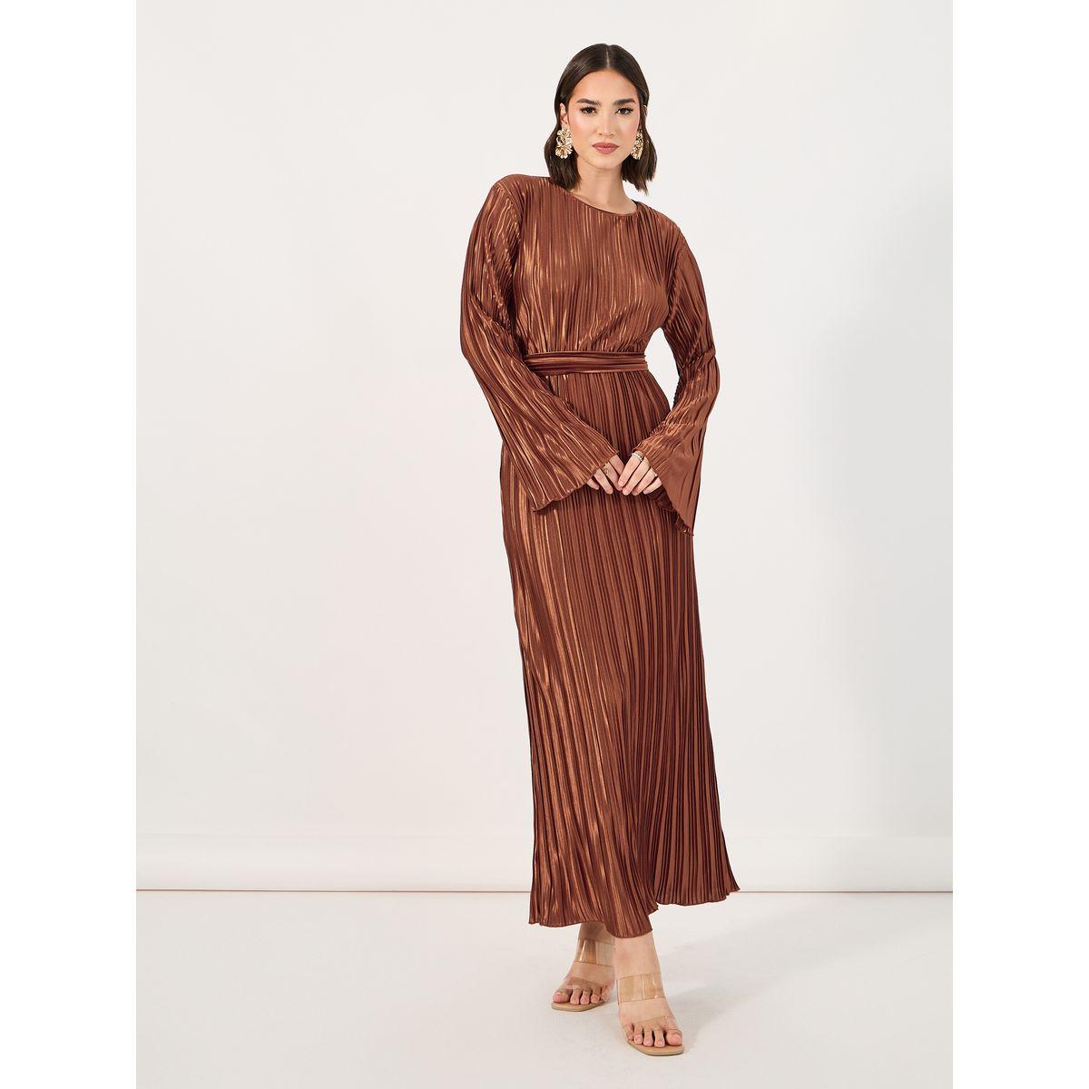 Styli Self Tie Belt Plisse Shift Maxi Dress-women-clothing-dresses-image-1