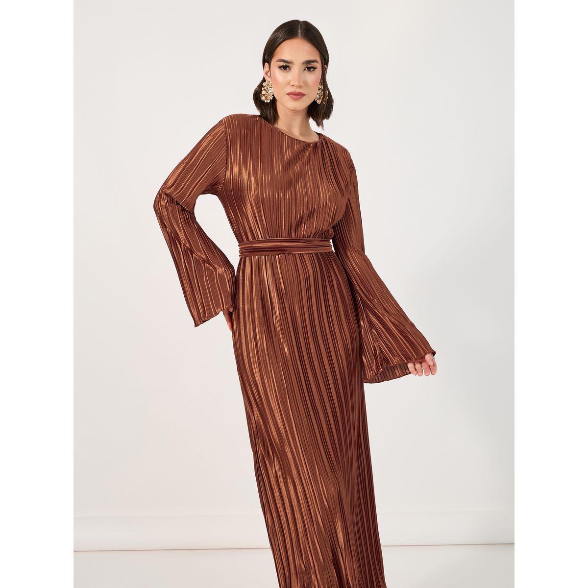 Styli Self Tie Belt Plisse Shift Maxi Dress-women-clothing-dresses-image-2