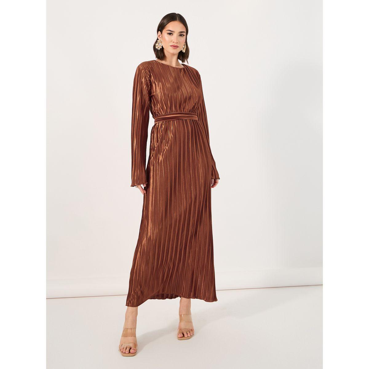 Styli Self Tie Belt Plisse Shift Maxi Dress-women-clothing-dresses-image-4