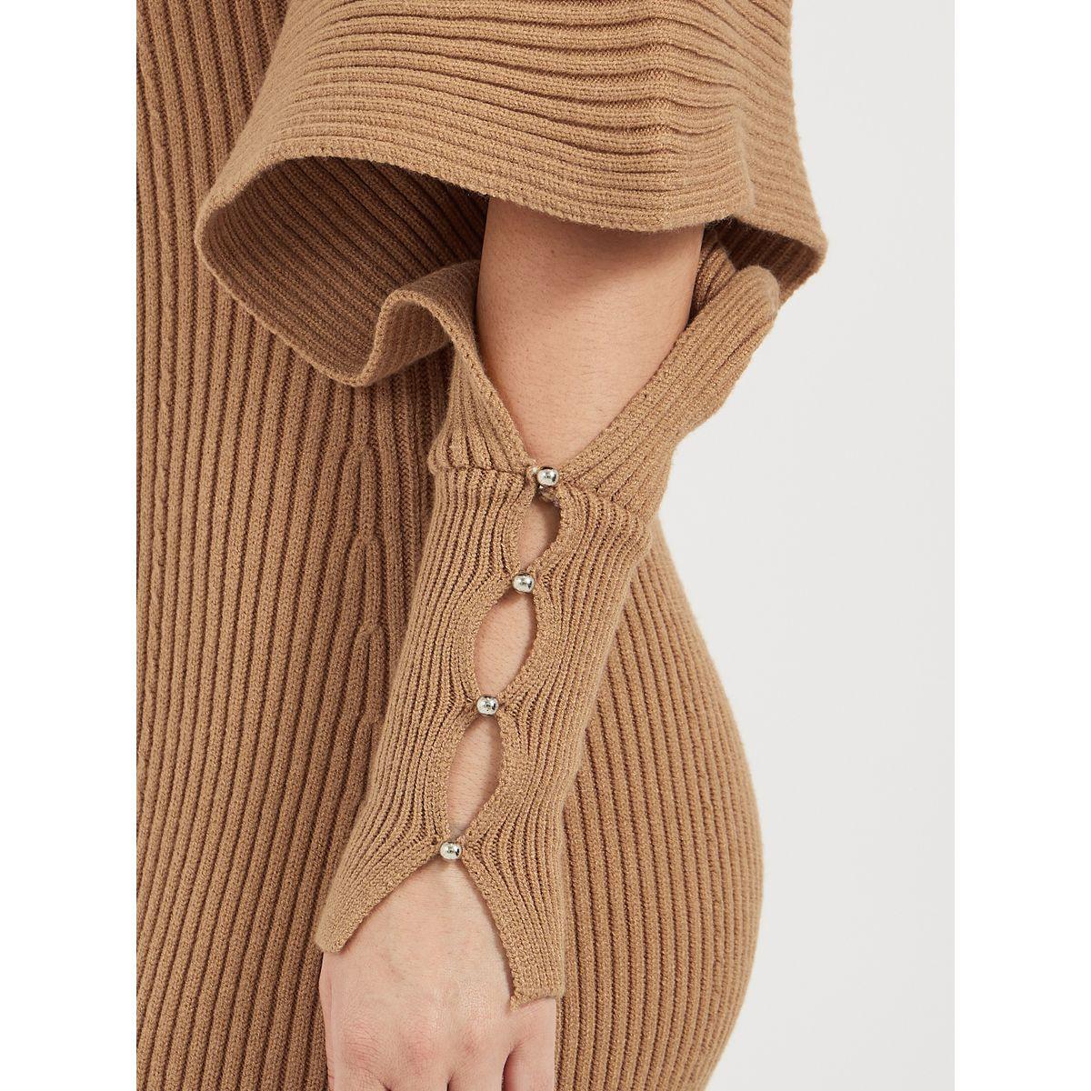 Styli Cut-Out Sleeve Detail Ribbed Knit Sweater Midi Dress-women-clothing-dresses-image-3