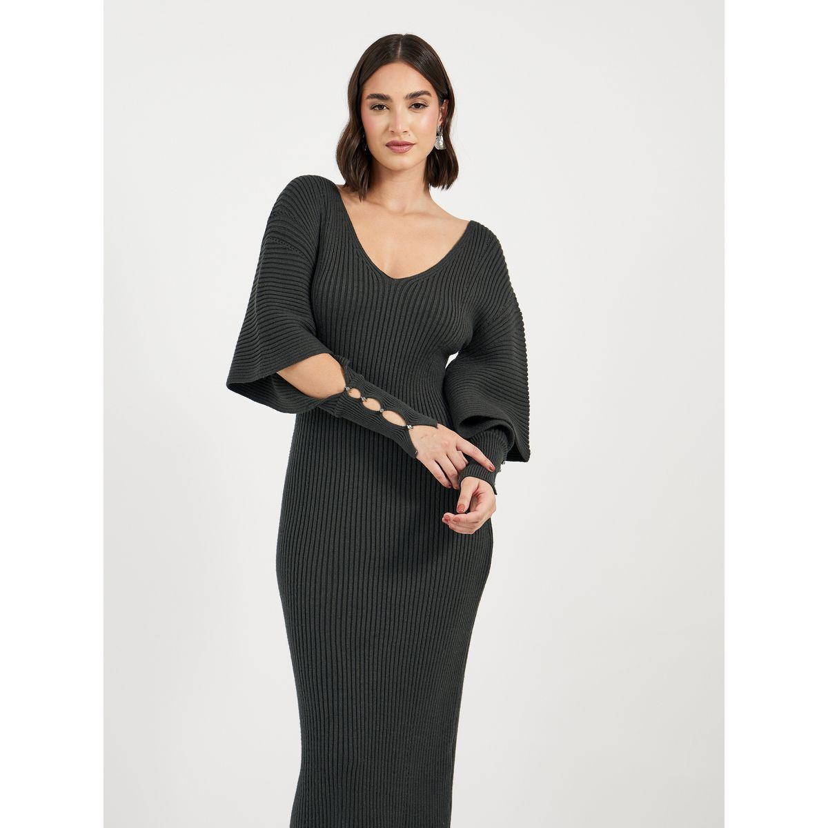 فستان ميدي بتفاصيل مضلعة وأكمام طويلة-women-clothing-dresses-image-5