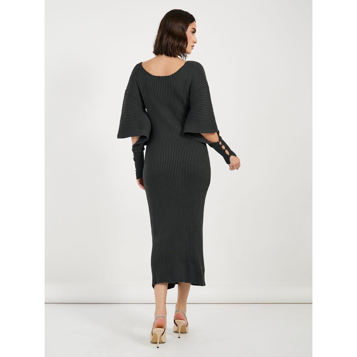 فستان ميدي بتفاصيل مضلعة وأكمام طويلة-women-clothing-dresses-image-6