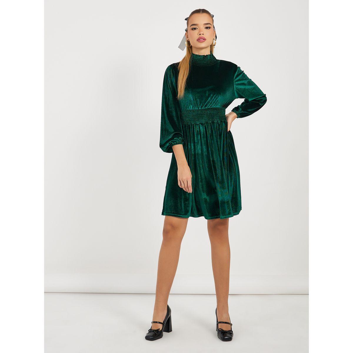 فستان قصير بياقة عالية وحافة واسعة-women-clothing-dresses-image-1