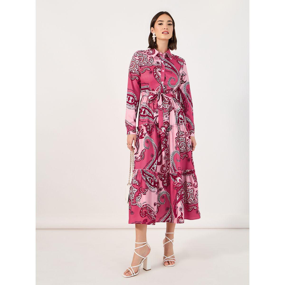 Styli Paisley Print Collared Tiered Midi Dress-women-clothing-dresses-image-1