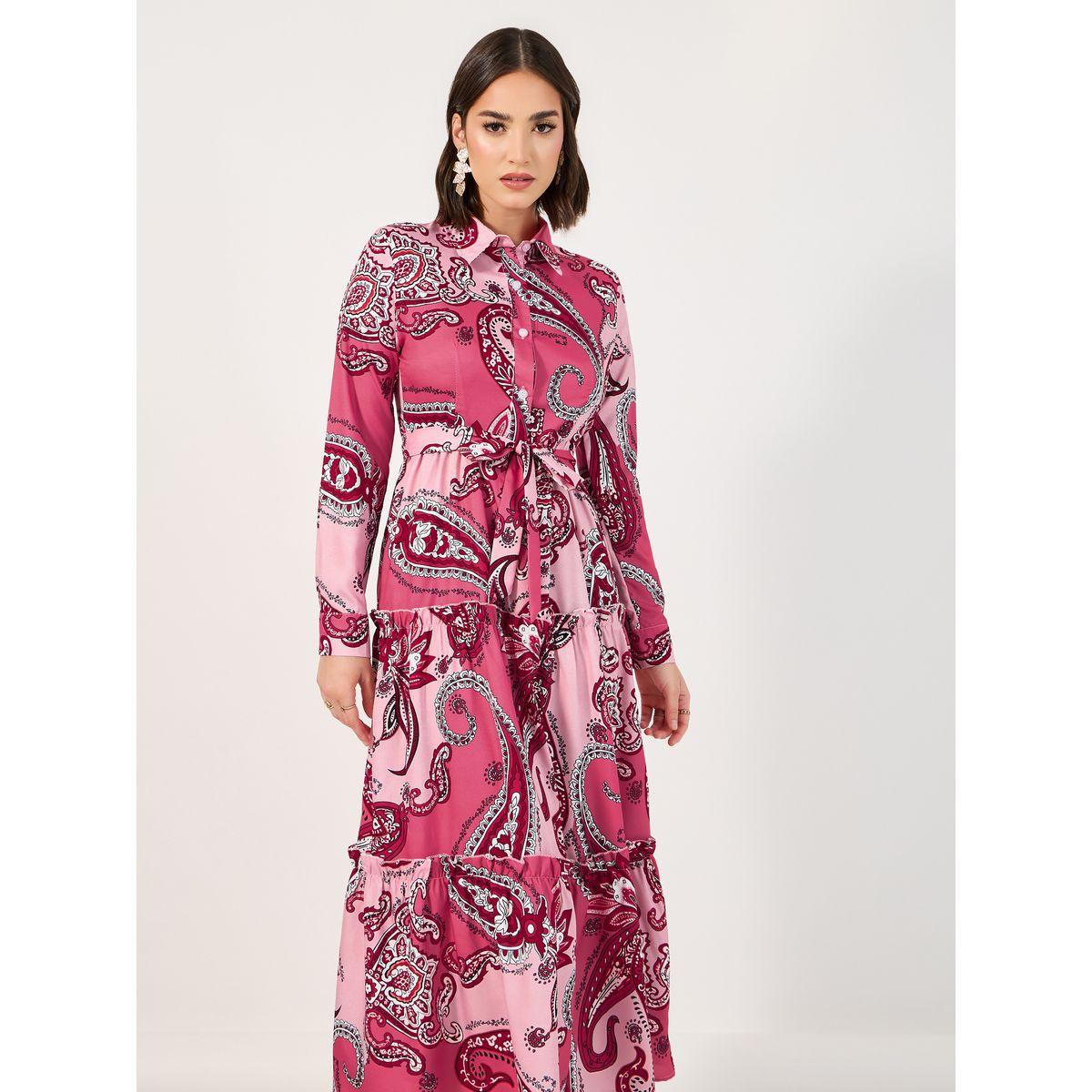 Styli Paisley Print Collared Tiered Midi Dress-women-clothing-dresses-image-4