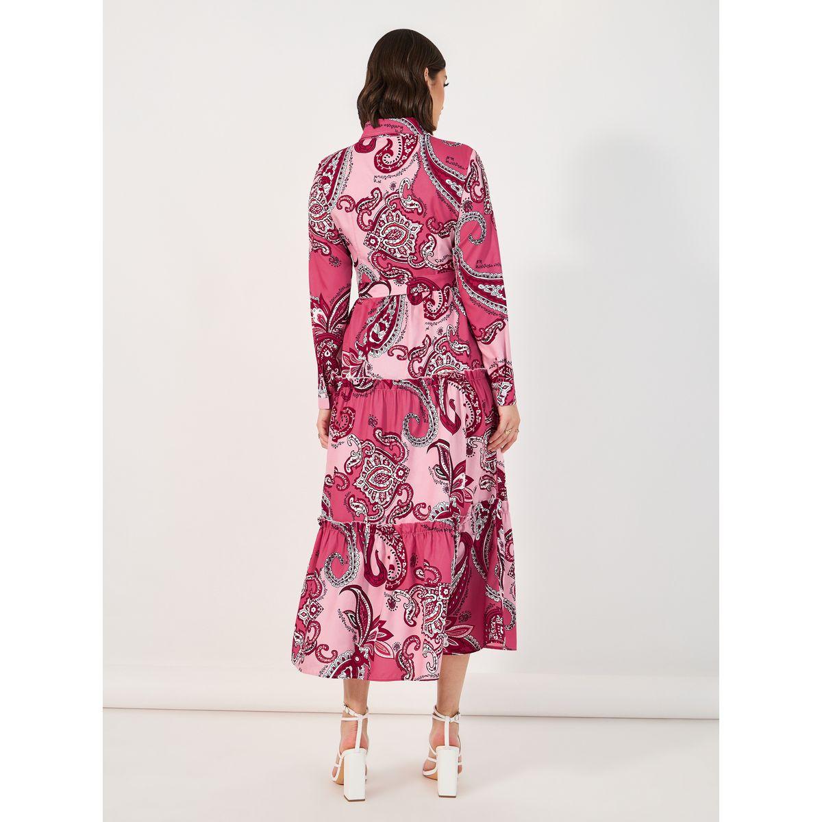 Styli Paisley Print Collared Tiered Midi Dress-women-clothing-dresses-image-5