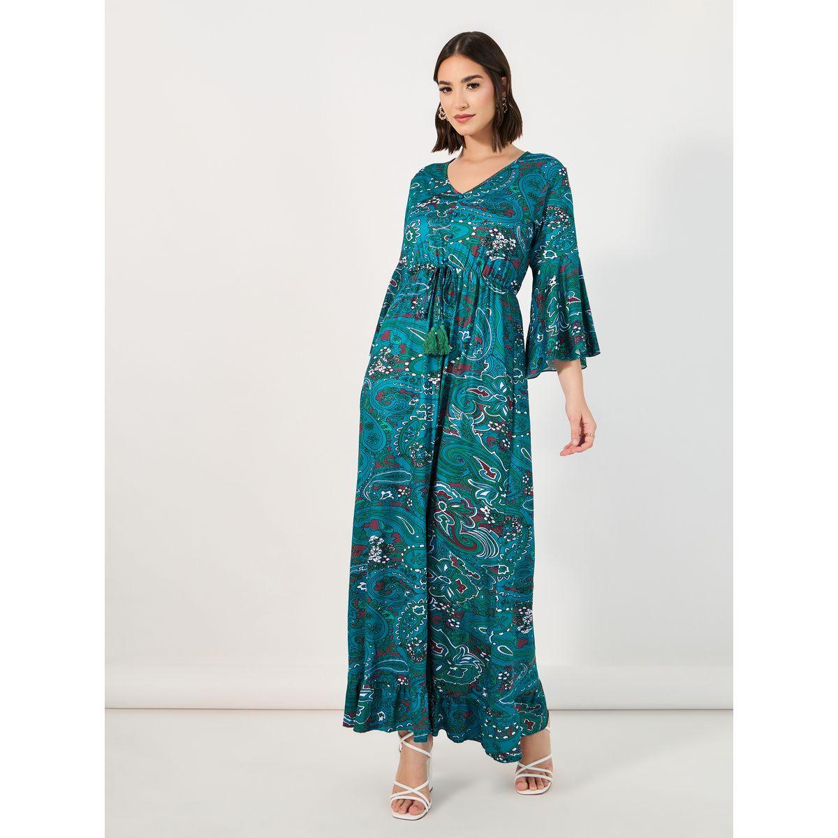 فستان طويل بطبعة بيزلي وأكمام بنمط جرس-women-clothing-dresses-image-3