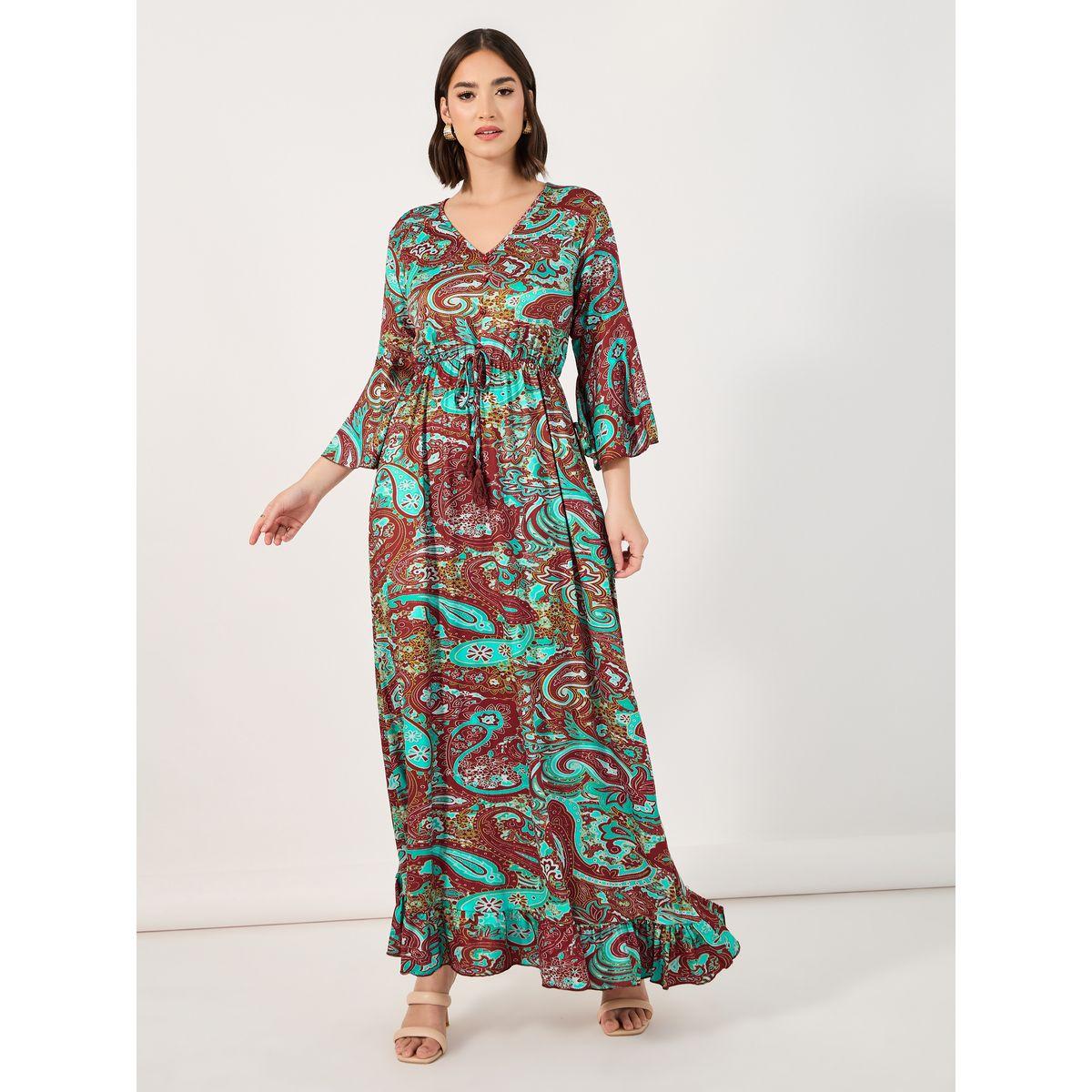 Styli Paisley Print Bell Sleeves A-Line Maxi Dress-women-clothing-dresses-image-1