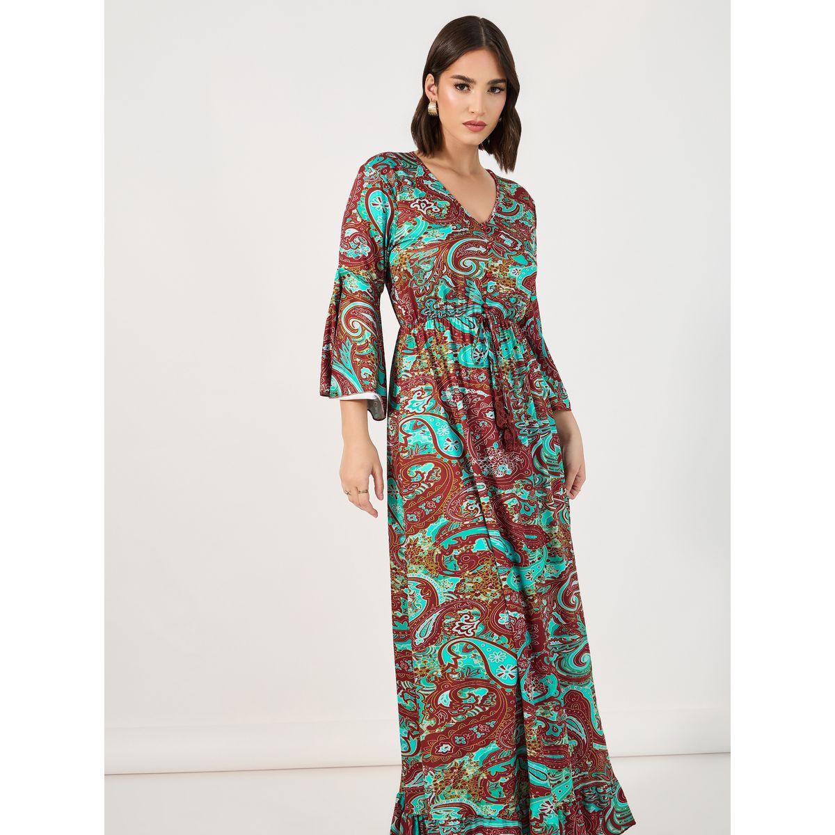 Styli Paisley Print Bell Sleeves A-Line Maxi Dress-women-clothing-dresses-image-2