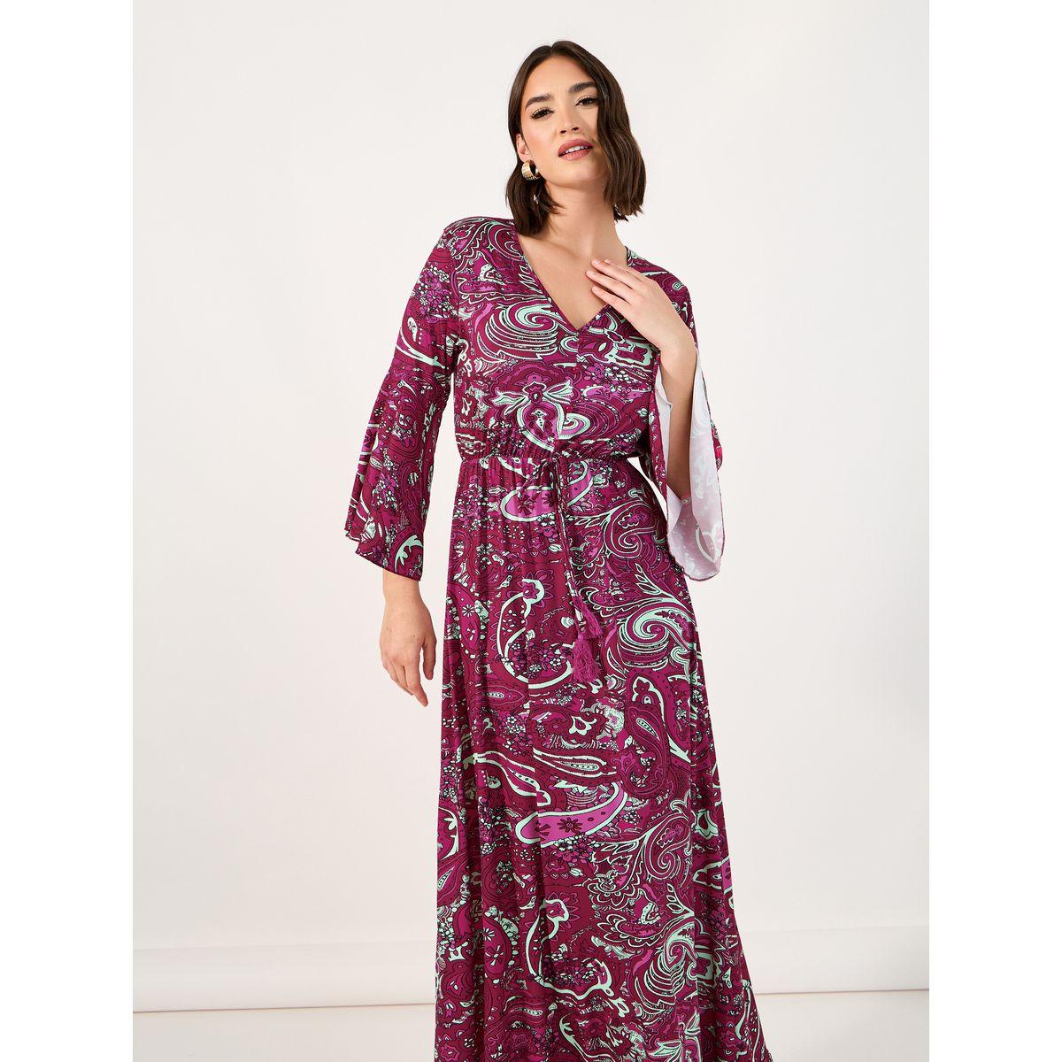 فستان طويل بطبعة بيزلي وأكمام بنمط جرس-women-clothing-dresses-image-2