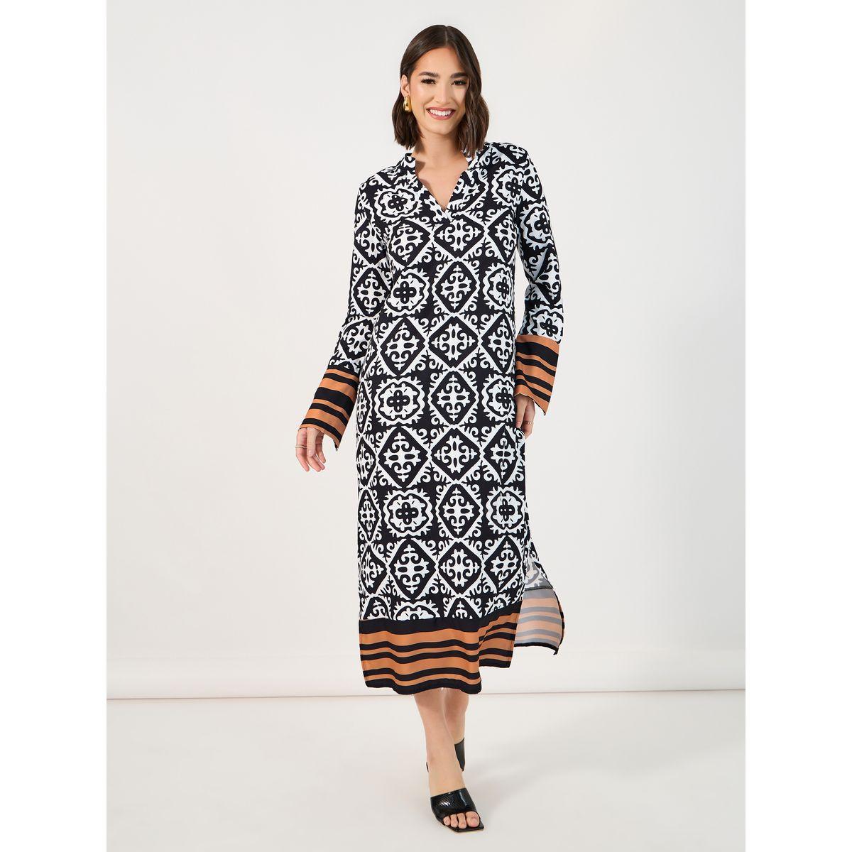 Styli All Over Print Notch Neck Shift Midi Dress-women-clothing-dresses-image-1