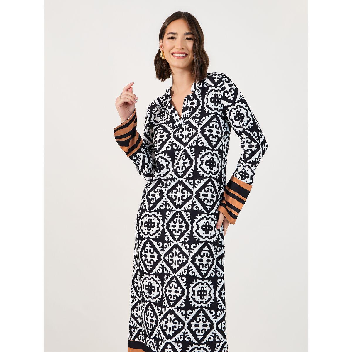 Styli All Over Print Notch Neck Shift Midi Dress-women-clothing-dresses-image-2