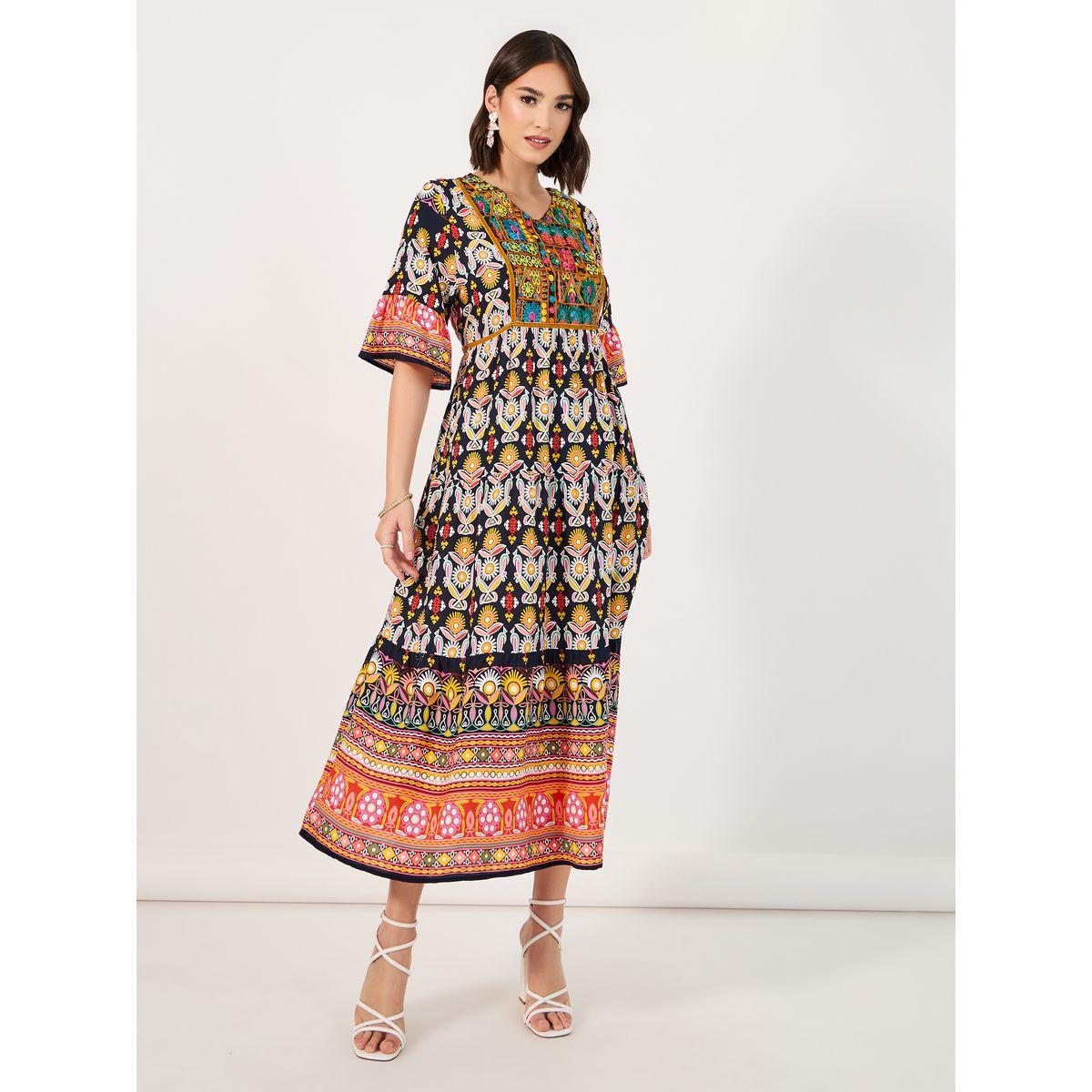 فستان ميدي بطبعة بوهيمية وحافة واسعة-women-clothing-dresses-image-3
