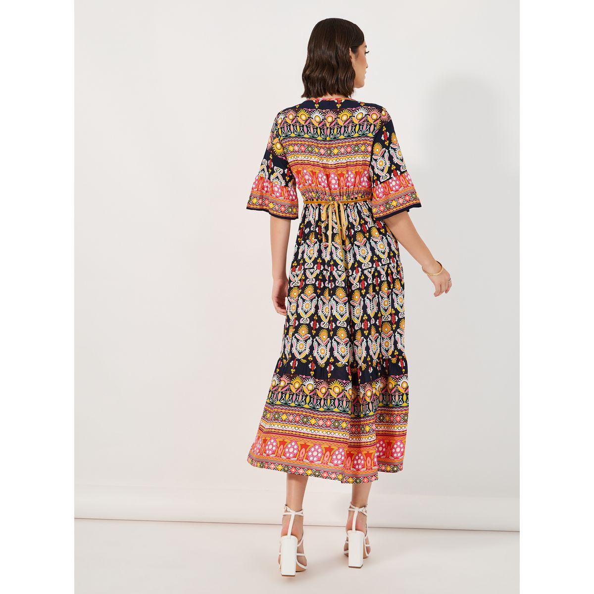Styli Bohemian Print V Neck A-Line Midi Dress-women-clothing-dresses-image-5