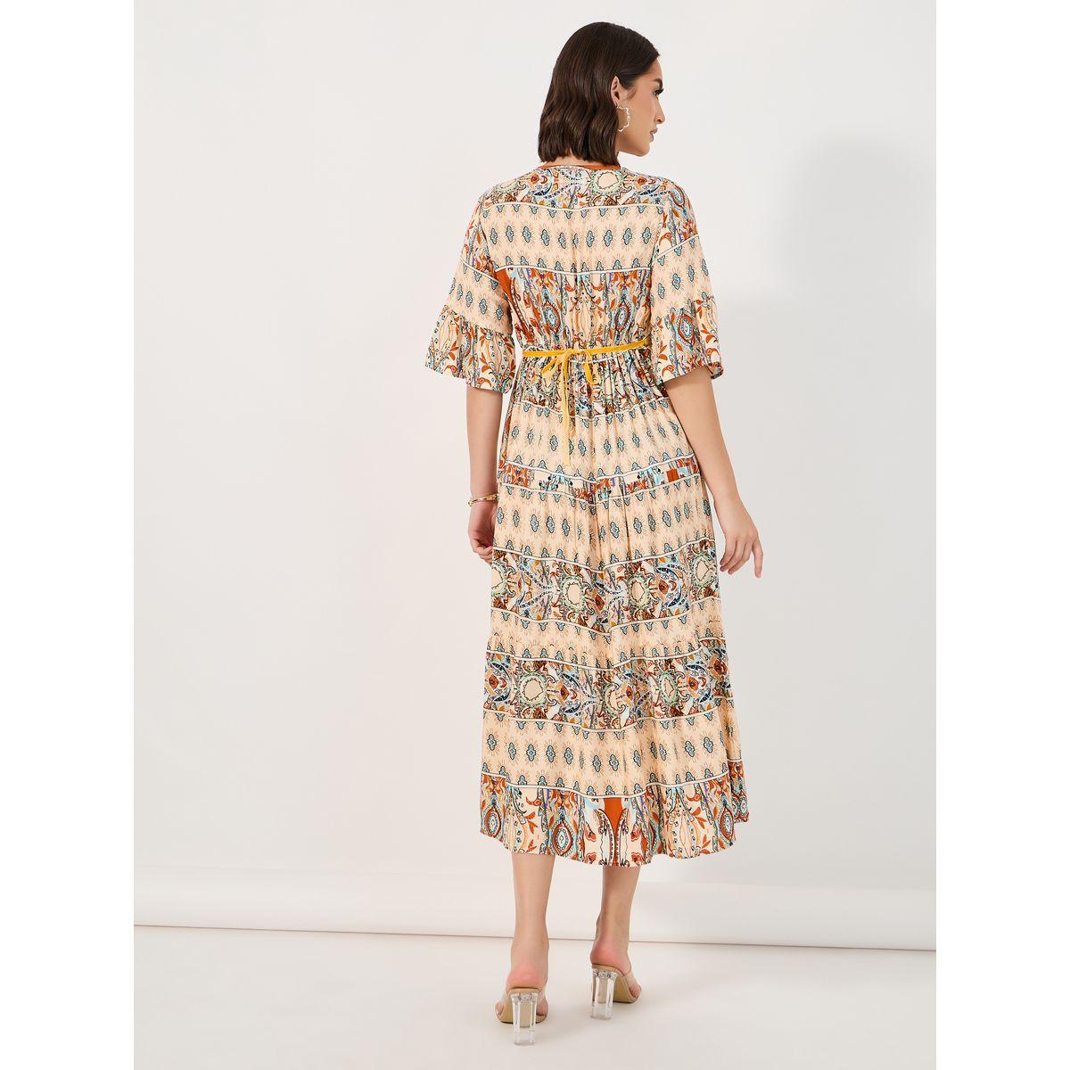 Styli Bohemian Print V Neck A-Line Midi Dress-women-clothing-dresses-image-5
