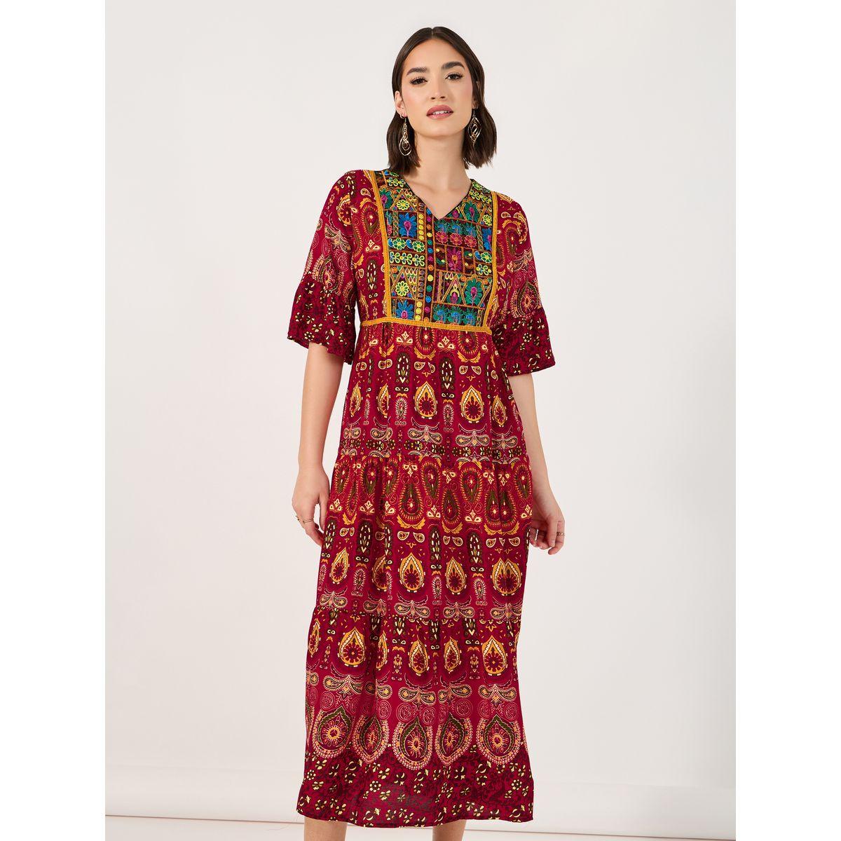 Styli Bohemian Print V Neck A-Line Midi Dress-women-clothing-dresses-image-4