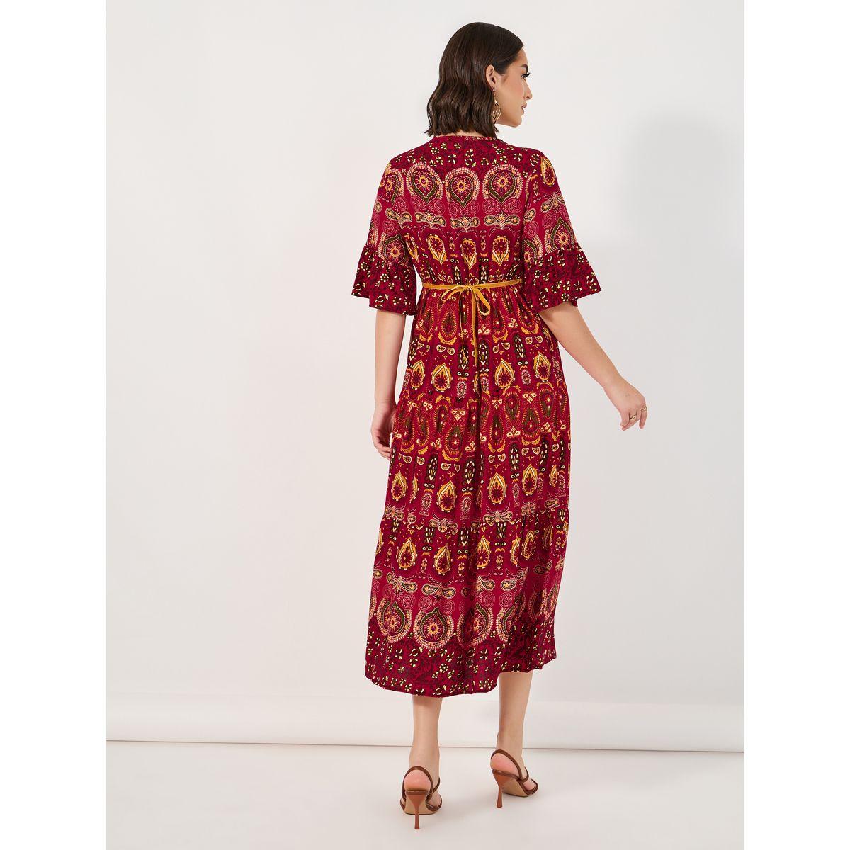 Styli Bohemian Print V Neck A-Line Midi Dress-women-clothing-dresses-image-5