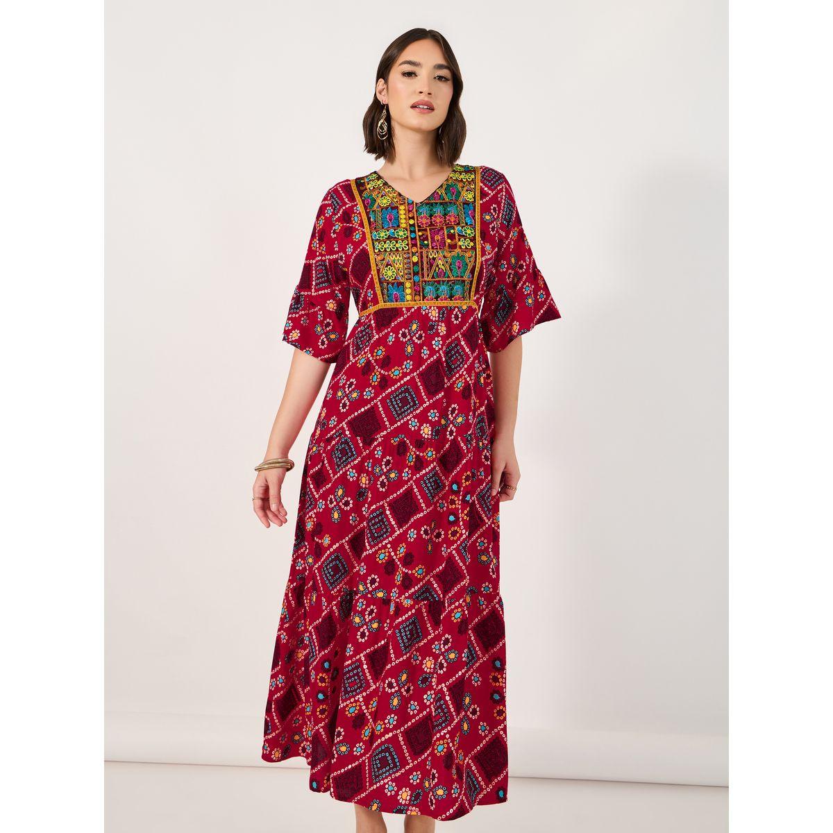 Styli Bohemian Print V Neck A-Line Midi Dress-women-clothing-dresses-image-3