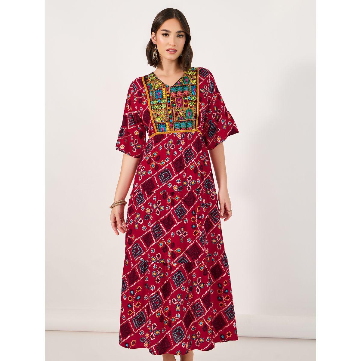 فستان ميدي بطبعة بوهيمية وحافة واسعة-women-clothing-dresses-image-4
