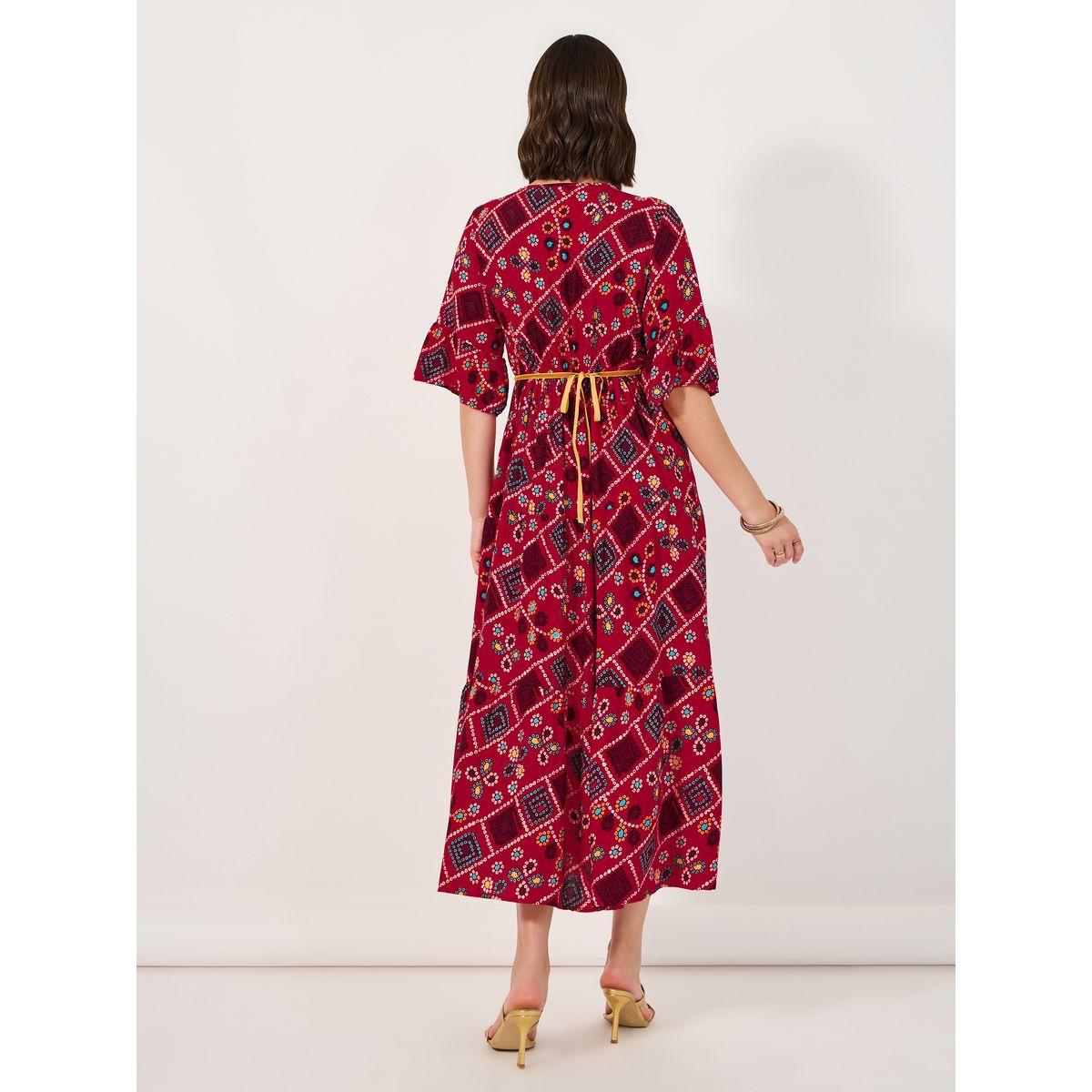 Styli Bohemian Print V Neck A-Line Midi Dress-women-clothing-dresses-image-5