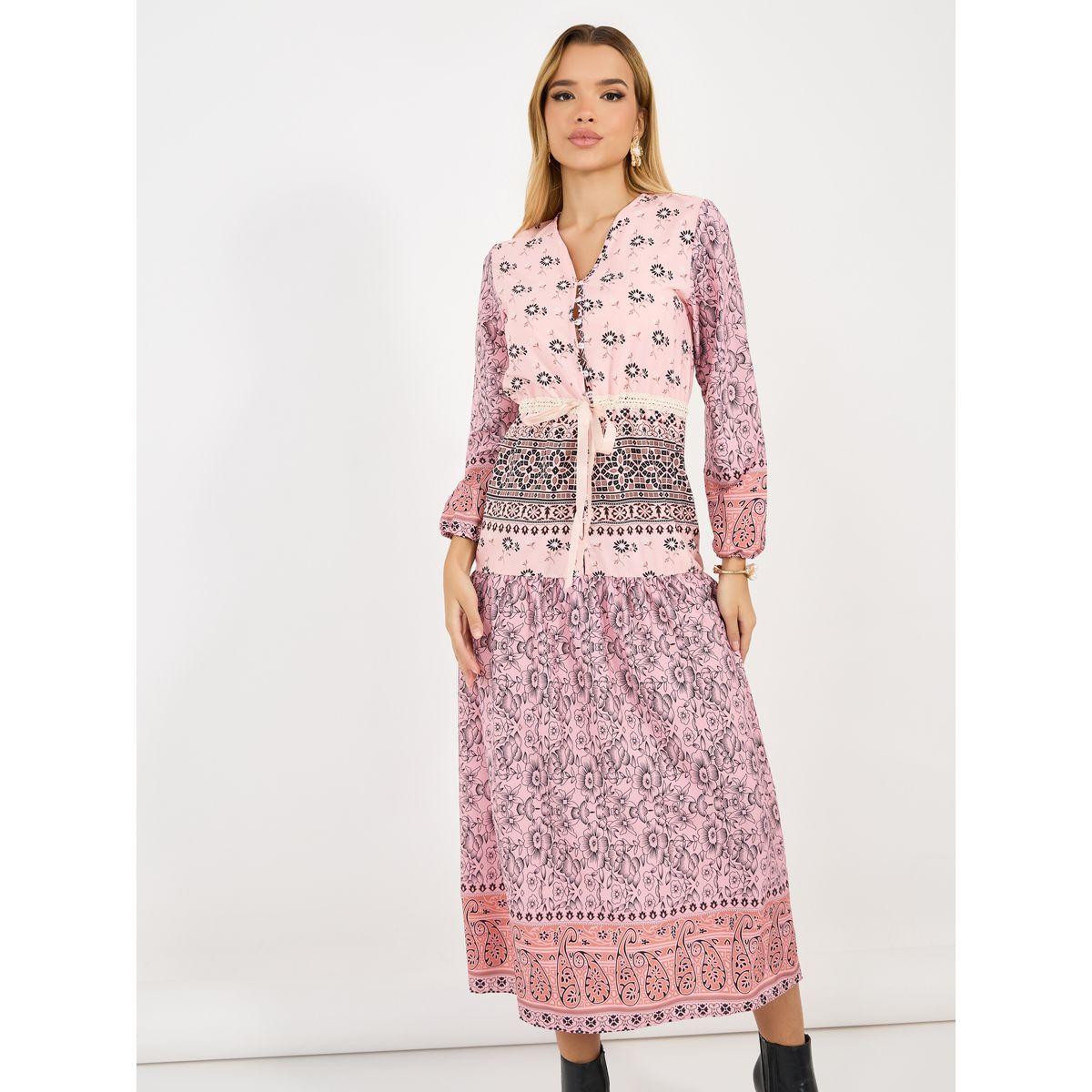 فستان ميدي بطبعة زهور بيزلي وحافة واسعة-women-clothing-dresses-image-4